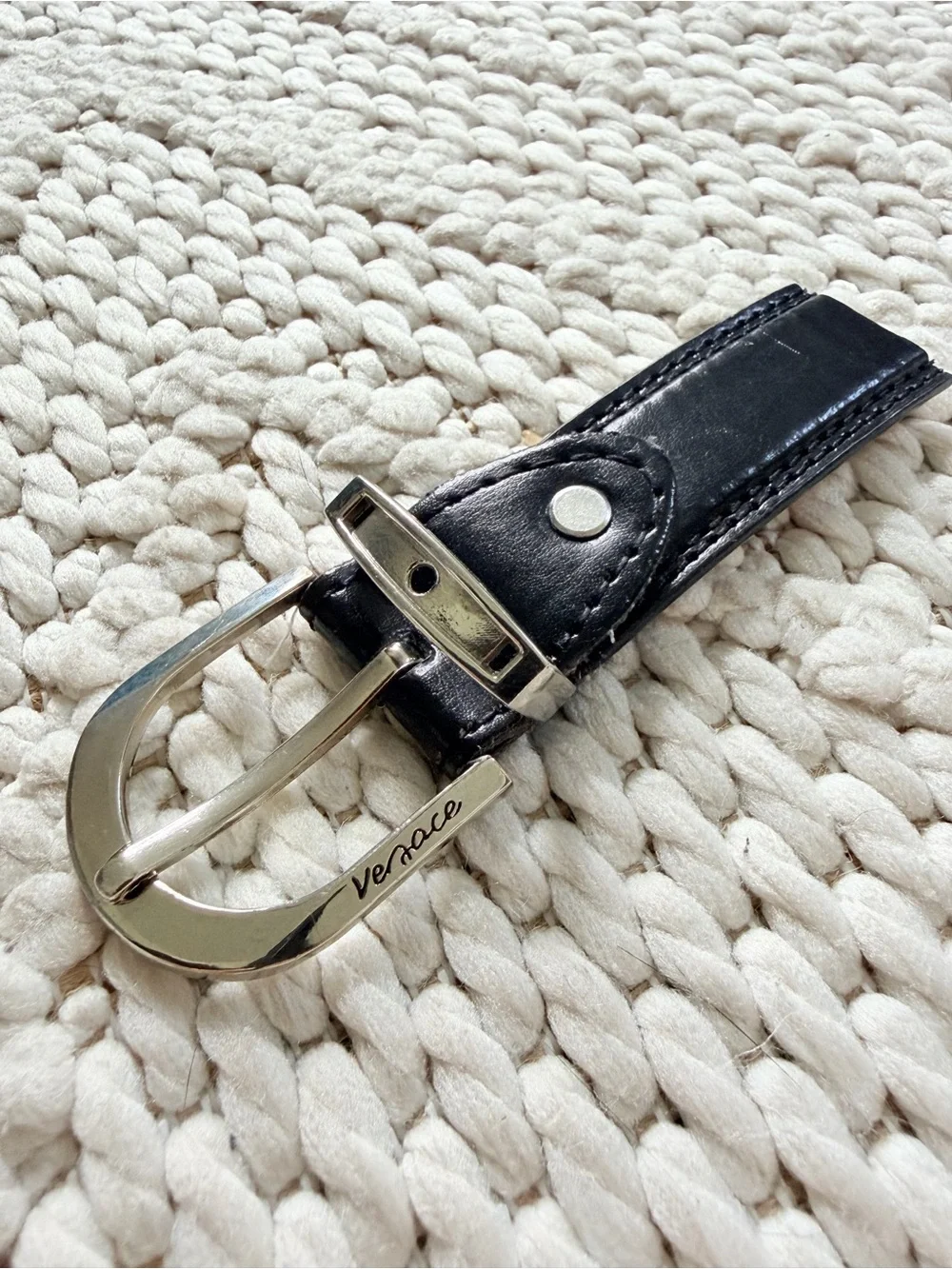 Authentic VERSACE Vintage Belt Silver Tone Signature Belt Buckle
